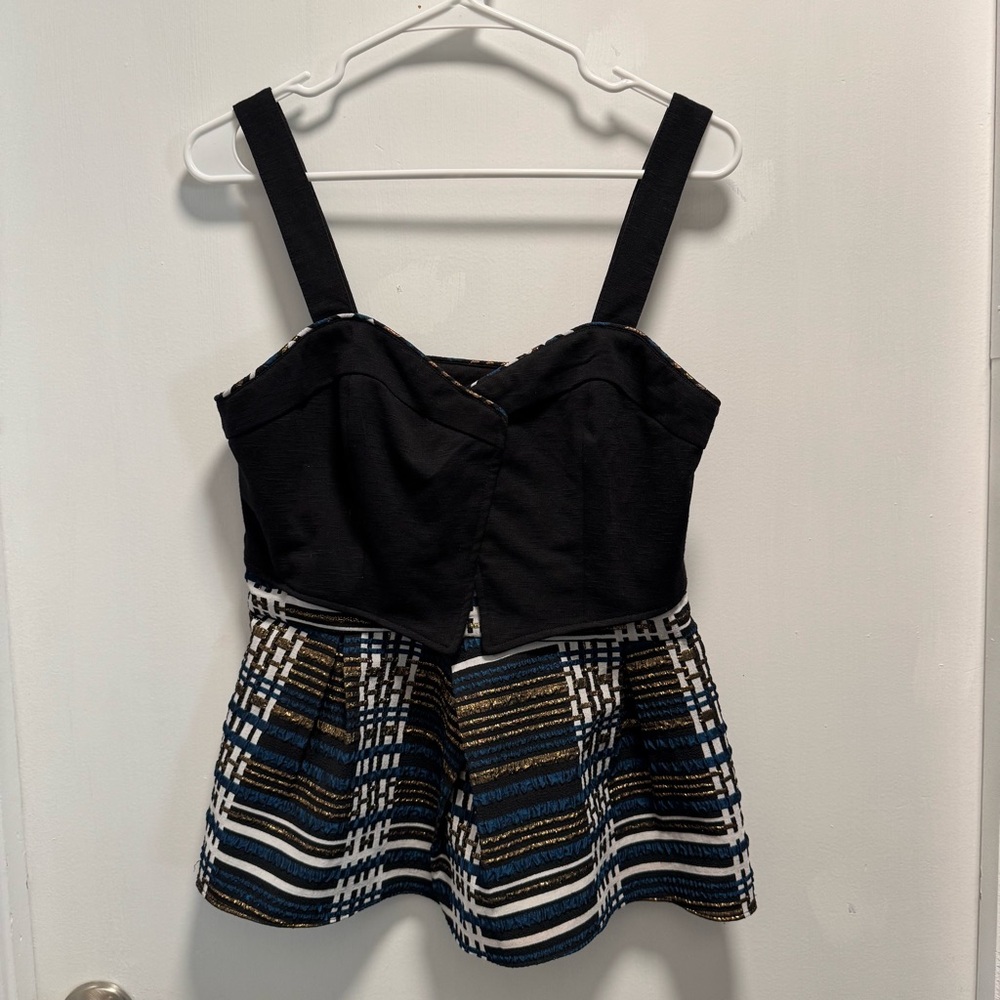 NWT Deletta Nathalie Peplum Top Tank Black Gold Blue Anthropologie Size Medium
